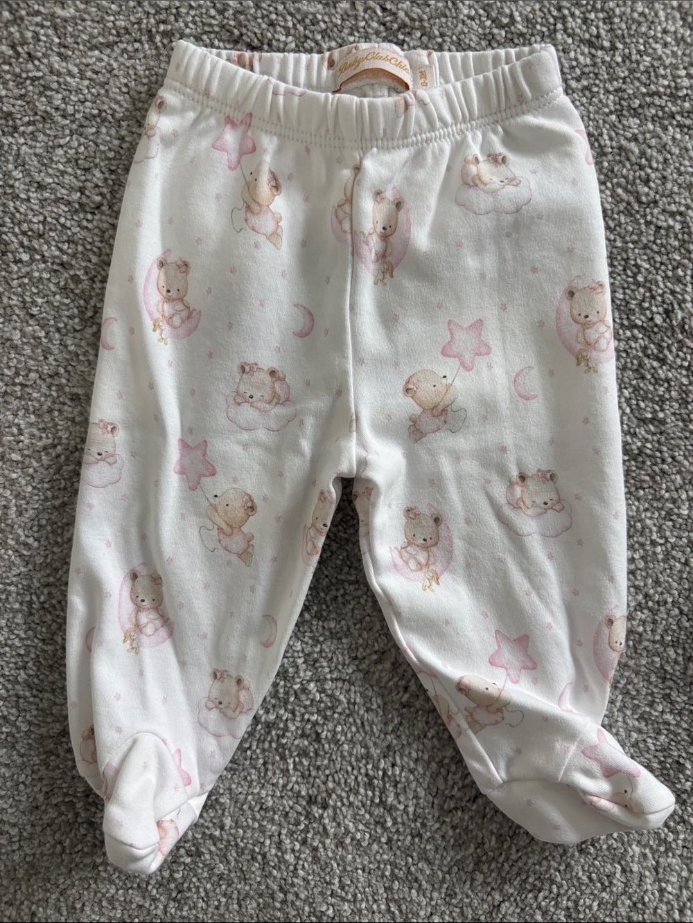 Pima cotton Baby Pink & Cream Bear Footed Pants - Girls